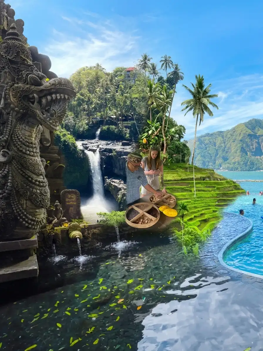 Tegallalang Rice Terrace, Tirta Empul Temple and Batur Hot Spring Tour